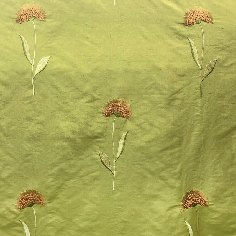 Chloe Fabric | Floral Embroidered Silk Fabric | Drapery & Curtain Fabric, Avocado