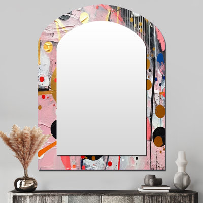 Rose et gris géométrique II - miroir asymétrique géométrique, miroir mural décoratif arche rose, impression d'art en métal