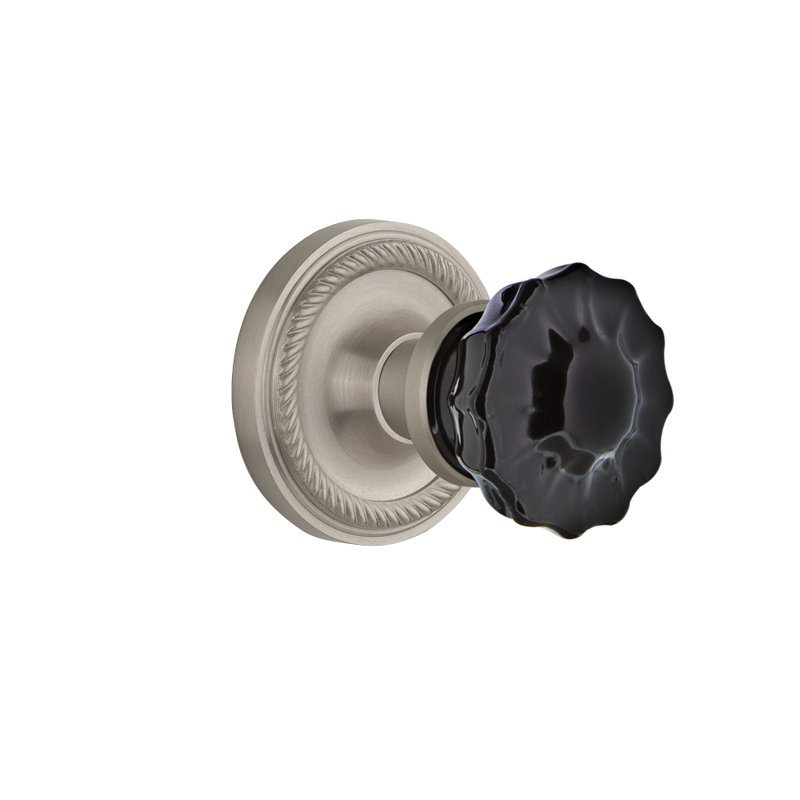 Black Crystal Interior Mortise Door Knob with Rope Rosette, 2 1/4, Satin Nickel