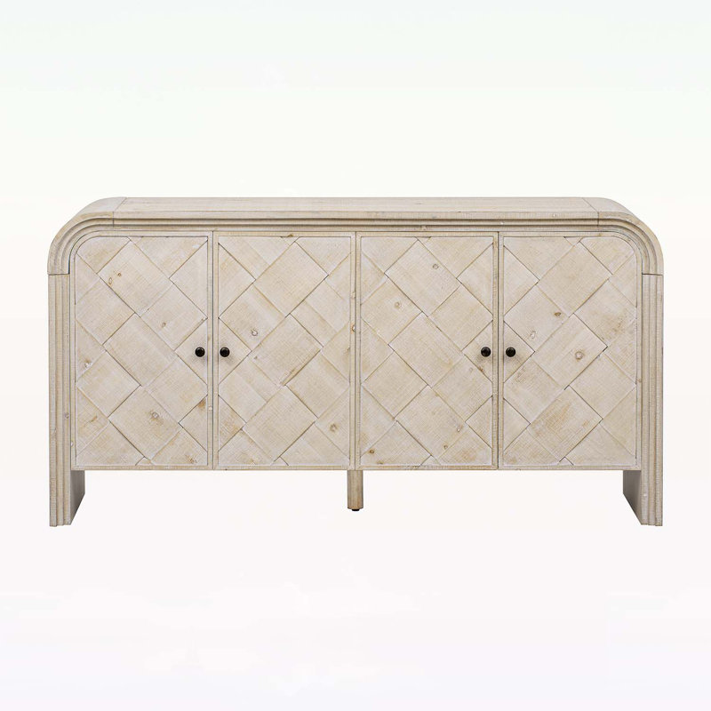 Console avec portes artistiques et capacité de rangement abondante, Beige brun