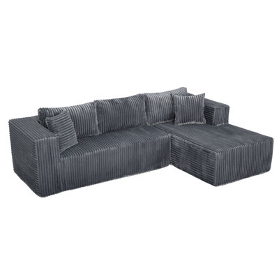 105" L-Shaped Modular Compression Sofa, Plush Upholstery, All-Foam Structure (No Springs), 3 Pillows, Vacuum-Packed, Space-Saving For Living Room, Bedroom, Apartment  (Left Chaise)