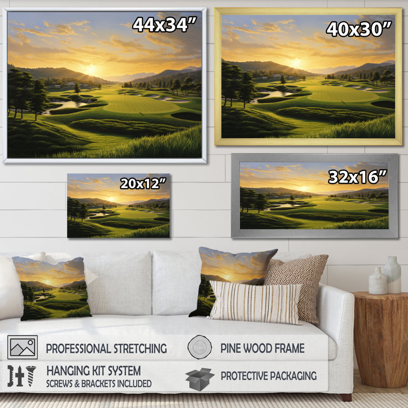 Golf Dawn On The Put I - Golf, reproduction d'art sur toile encadrée, H 24 po x l 32 po x P 1 po, Toile tendue