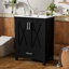 Meuble-lavabo de 24 pouces comprenant un lavabo en céramique, un tiroir divisé, deux tablettes de rangement et un pied en bois massif pour une durabilité accrue grâce à ses portes spacieuses à fermeture douce et sa surface facile à nettoyer-487660763
