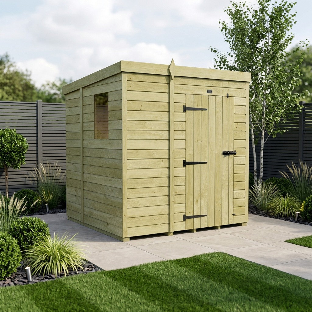 Total Sheds 5ft x 6ft Pent Garden Shed - Single Door - With Windows - Pressure Treated Timber - UK Manufactured