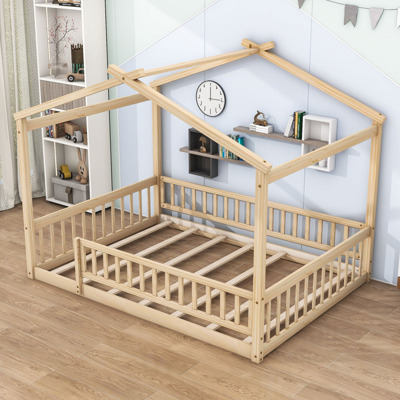 Vonie Wood Daybed with Roof and Slats, Natural, Full/Double