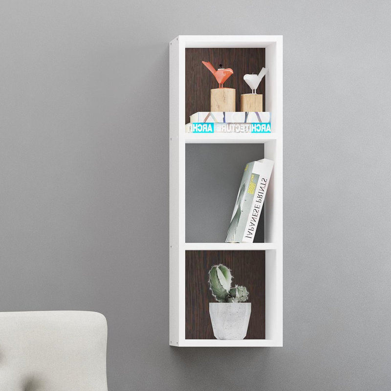 Tablette décorative 3 pièces avec tablettes réglables Abdalla, Blanc / wengé
