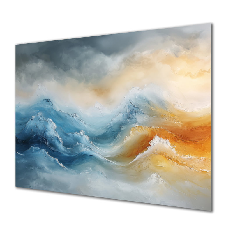 Dream Blue Coastal Waves Turbulence II - impression minimaliste sur métal, H 24 po x l 32 po