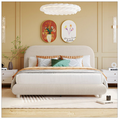 Queen Curve-Shaped Teddy Fleece Bed Frame