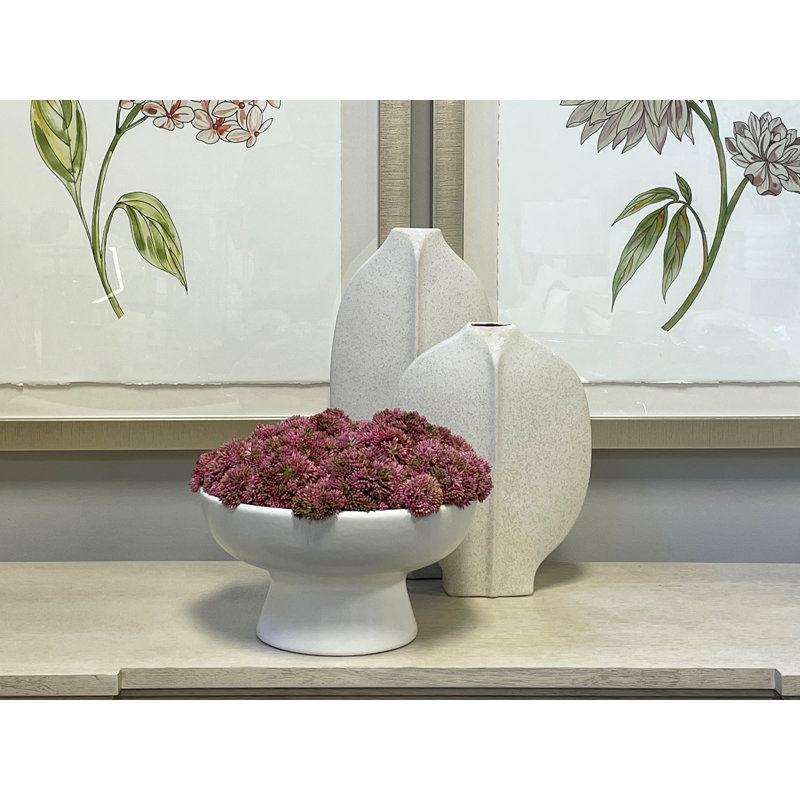 Sedum Arrangement in Ceramic Pedestal Vase, Pink