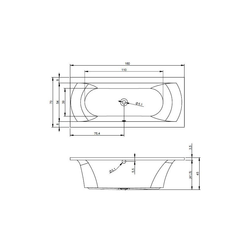 x Soaking Acrylic Bathtub, 80cm H x 170cm L x 87cm D