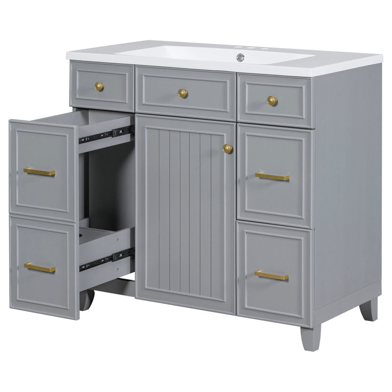 Luxurious Bathroom Vanity With Premium Features And Functional Design, Gold, Grey