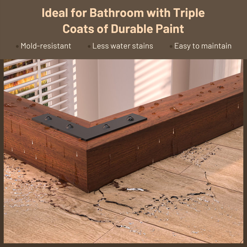 Gwenneth Rectangle Wood Mirror for Bathroom, Solid Pine Wood, 30" x 40", Brown