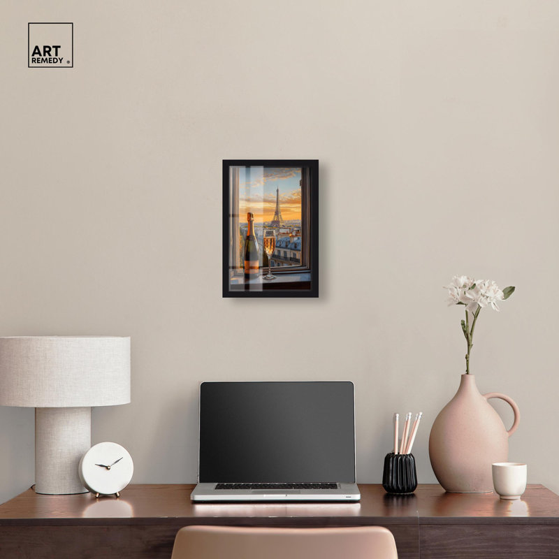 «Classy Drink in Paris Shadowbox Print» par Art Remedy, H 16 po x l 11 po, Noir