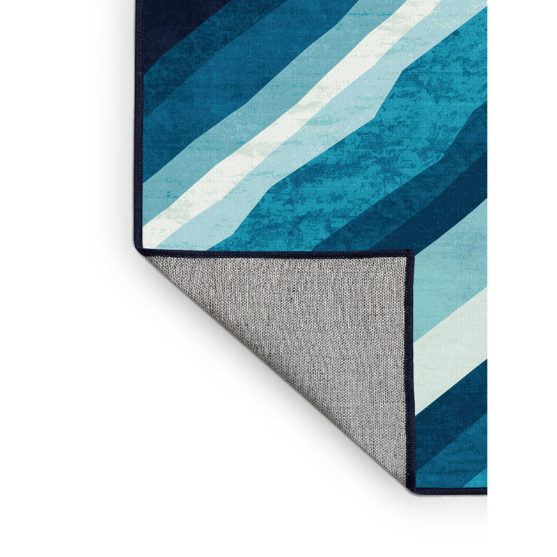 Tapis géométrique moderne et contemporain lavable à la machine Wynsum - bleu marine, Carré 4 pi