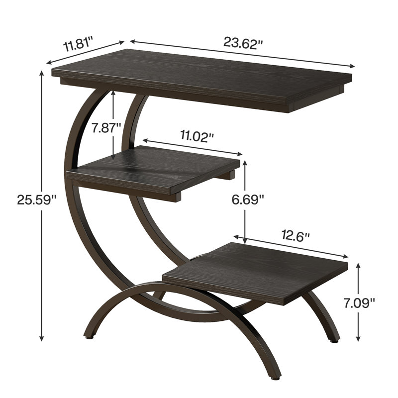Ensemble de tables de bout en C à 3 niveaux, 2 pièces, Noir