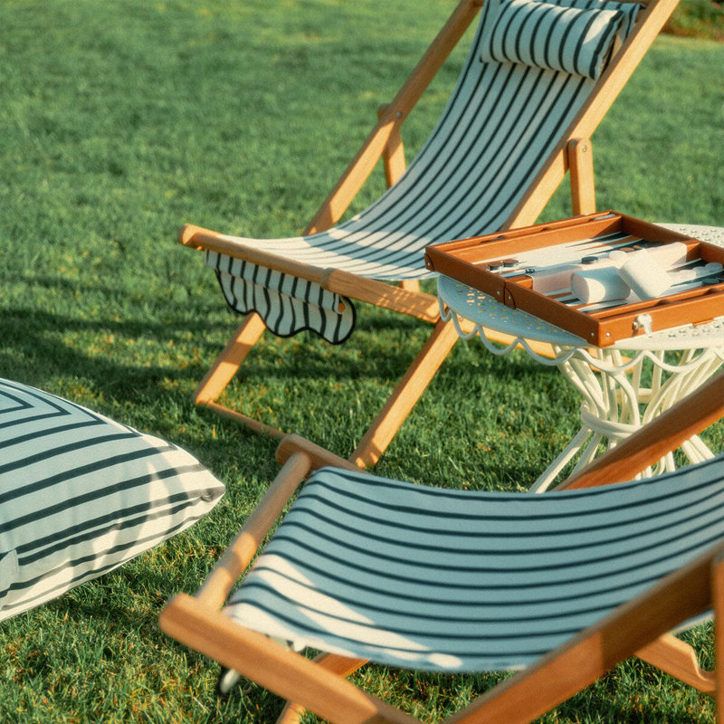 Sling Chair, Black/White Striped/Natural Wood