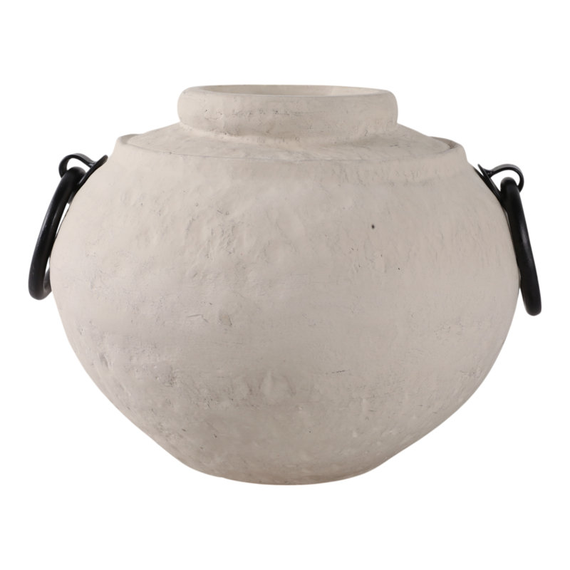 Pottery And Ecomix Vase With Handles Boho Style Decorative Modern Accent Vessel For Versatile Display, Ivory