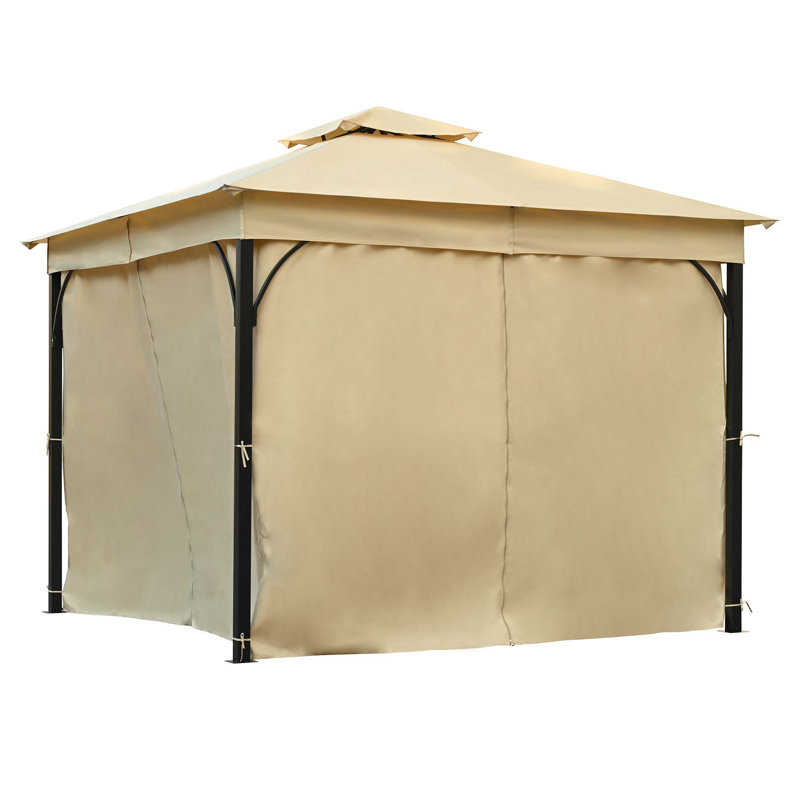 Outdoor Gazebo Tent With Double Roofs, Mosquito Netting & Privacy Screens, Beige