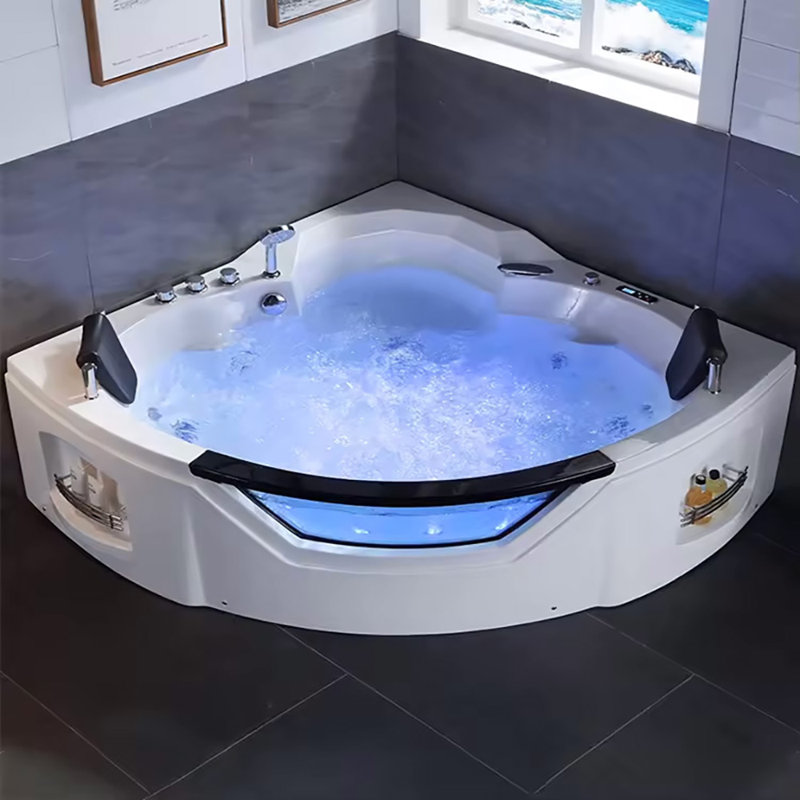 61'' x 61'' Corner Whirlpool Plastic / Acrylic Bathtub with Faucet