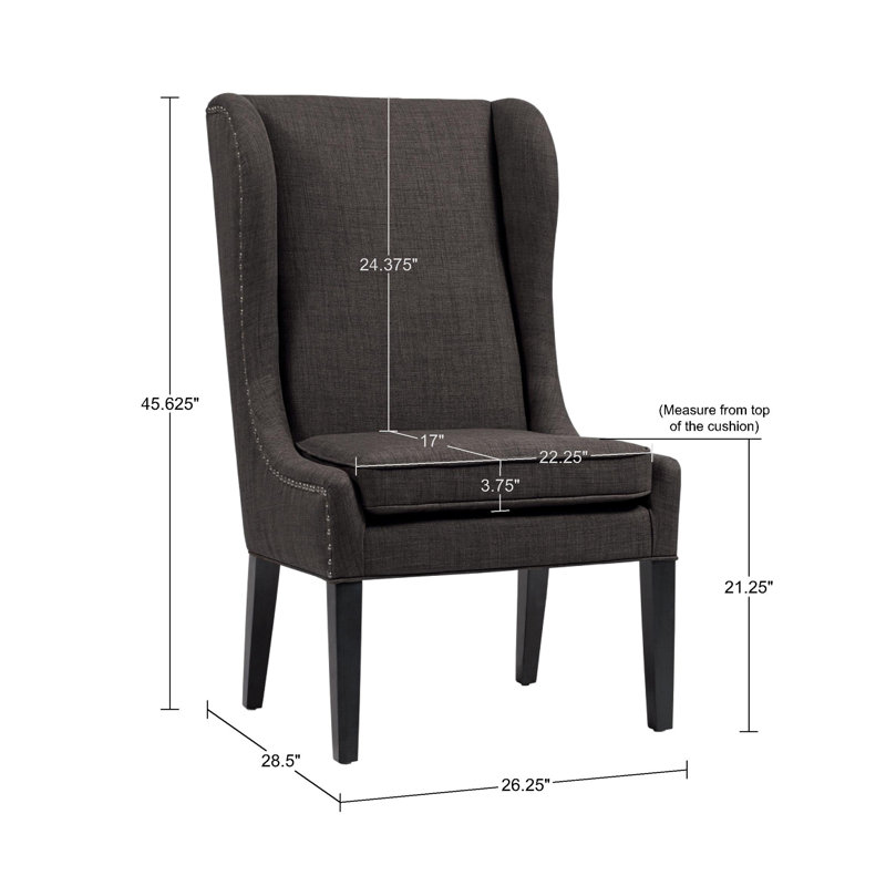 Garbo Nailhead Captains Dining Chair, Charcoal Polyester