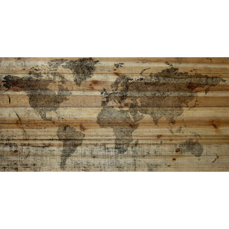 « Lost in the World », reproduction d'art sur bois de pin naturel, H 18 po x l 36 po x P 1,5 po