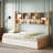 Andriena Full-size multifunctional bed with four storage drawers and  bookshelf, suitable for one person, in natural color