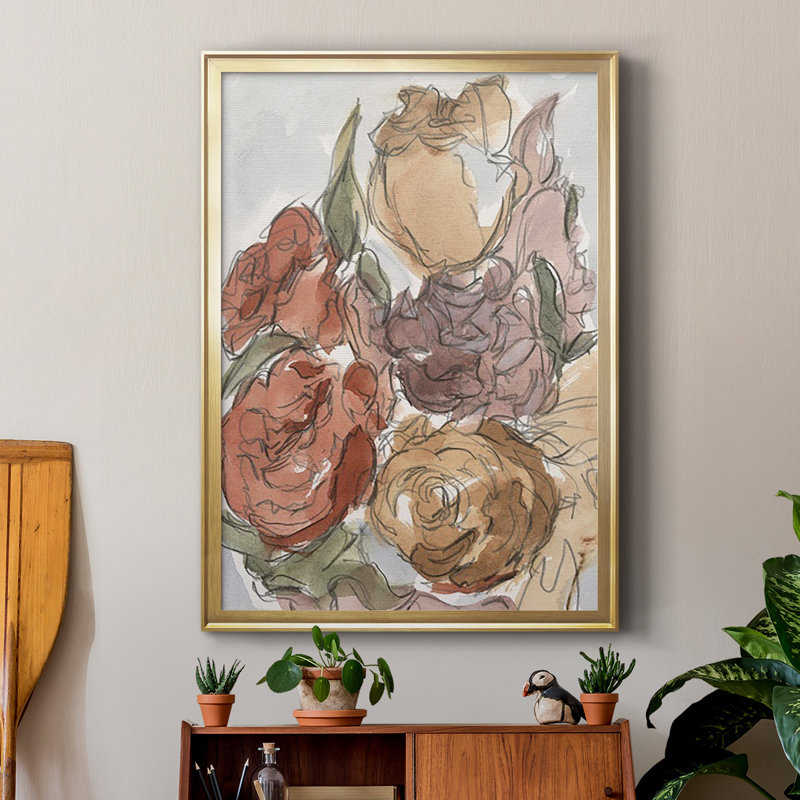 Arrangement floral recadré II, impression sur papier, Or, H 42,5 po x l 30,5 po x P 1 po
