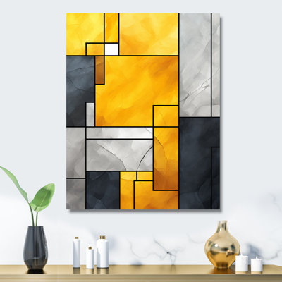 Jaune et gris fusion géométrique 5 - art mural géométrique en métal