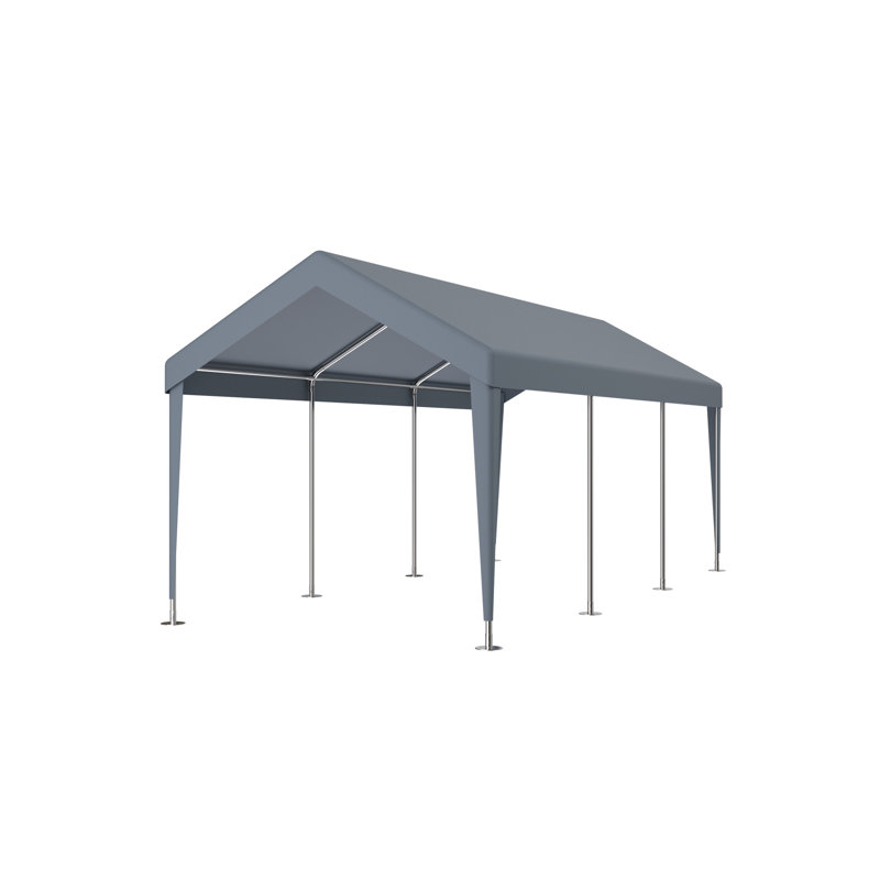 Carport Structure 10X20, Galvanized Steel, 2 Doors, 4 Vent Windows, Grey Canopy For Various Purposes 10' X 20' Portable Garage With Structure,
