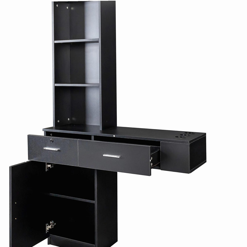Black modern minimalist hair dresser table, multi-layer storage, large storage space