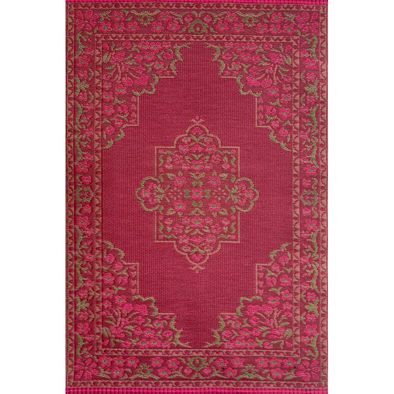 Bouquet Outdoor Mat, Red, Reversible Mat For Patio, Porch, Deck, Floor Mat, Rectangle 6' x 9'
