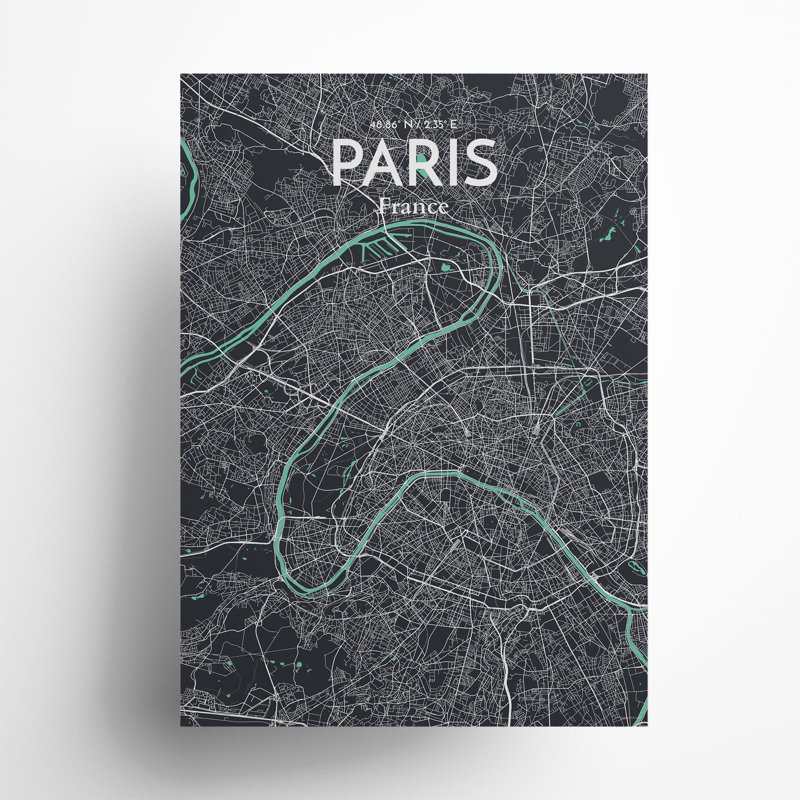 Paris City Map In Dream - No Frame Print, 27.6cm H x 19.7cm W x 0.05cm D