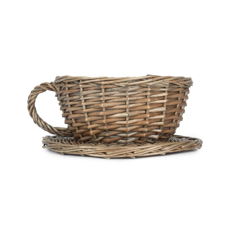 Wicker Tea Cup Shaped Lined Basket Planter