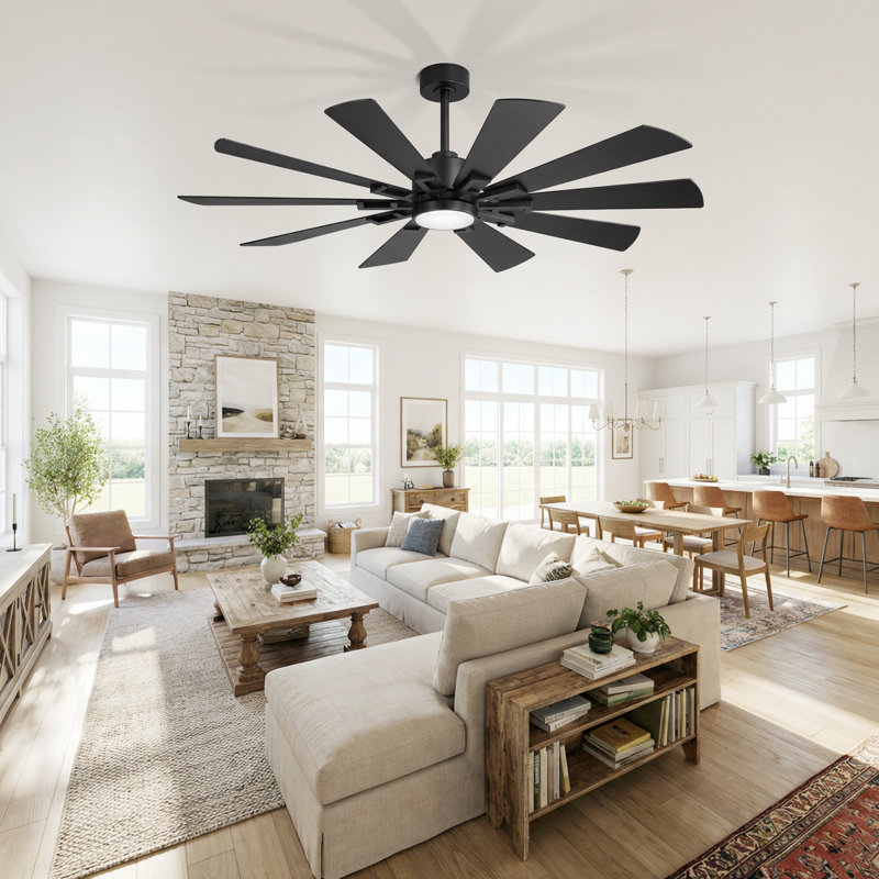 62” Modern Ceiling Fan with Light and Remote, 10-Blade Indoor Fan with Quiet Reversible DC Motor, 3CCT Dimmable LED for Large Living Rooms