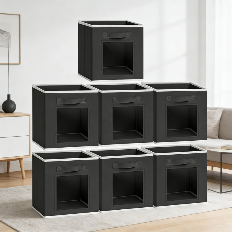 Foldable Storage Cubes With Clear Window - Fabric Organizer Bins For Closet, Shelf, And Home Organization, Sturdy Non-Woven Design With Handles, 8-Pack