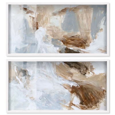 Ensemble de décoration murale beige « Gesso Storm II Shadowbox Print » par Art Remedy, cadre blanc, 48 x 24 pouces