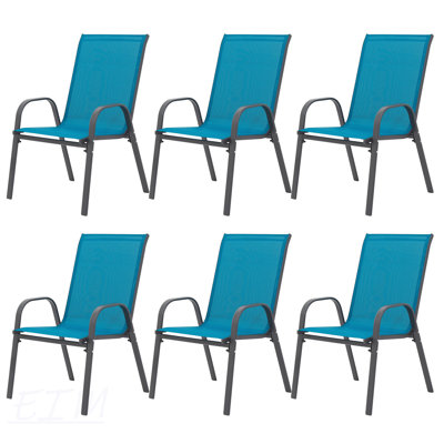 Ensemble de 6 chaises de patio en textilène respirant, dossier haut et accoudoirs pour un confort extérieur et un gain de place