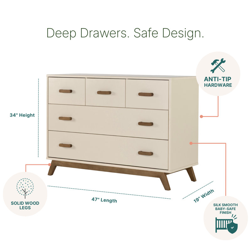 Soho 5-drawer dresser, Almond Milk/Walnut