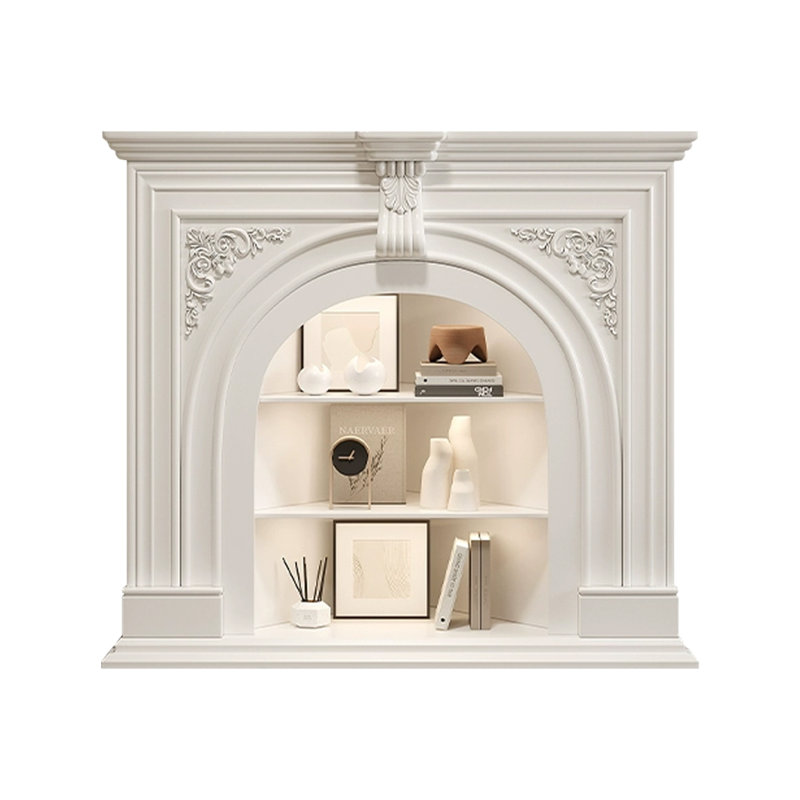 Beige Solid Wood Freestanding Fireplace