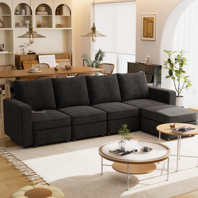 VINGLI 5-Piece Modular Sectionals, Gray Polyester