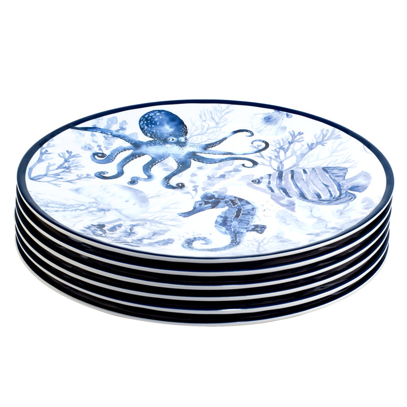 Ensemble de 6 assiettes à dîner en mélamine Sea Life
