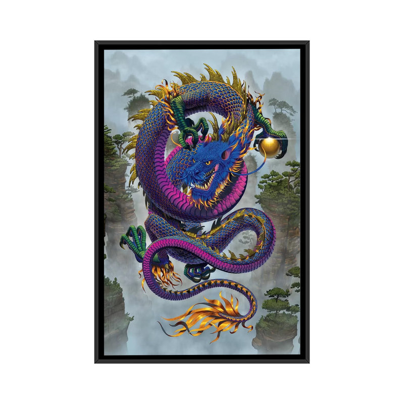 Good Fortune Dragon by Vincent Hie - Print on Canvas, 152.5 cm H x 101.5 cm W, Black Framed
