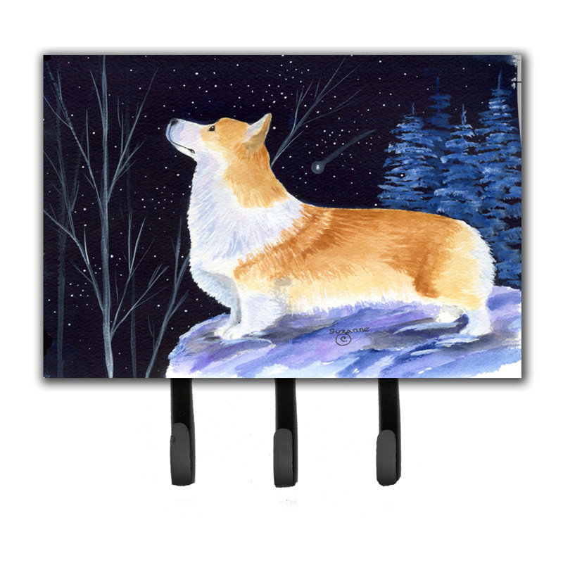 Porte-laisse et crochet à clé starry night corgi