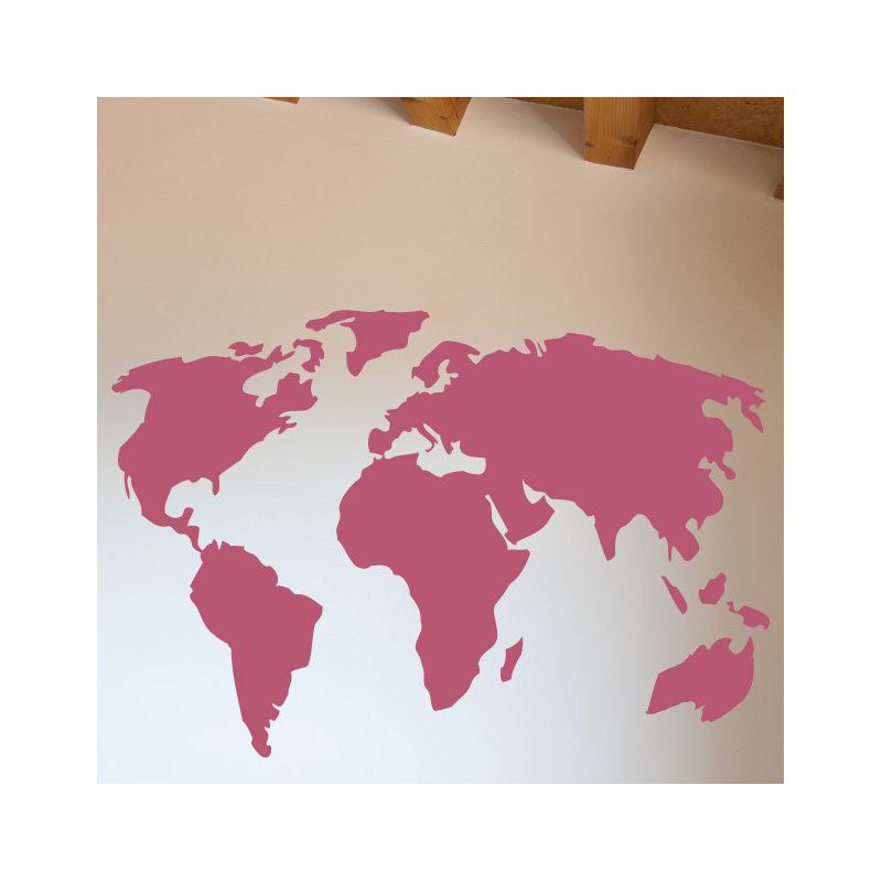 Décalcomanie murale carte du monde, H 22 po x l 32 po x P 0,01 po, Rouge à lèvres