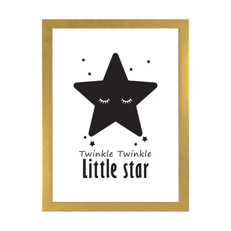 Twinkle Little Star - impression d'art graphique, H 32 po x l 24 po x P 1 po, Papier encadré doré, Blanc