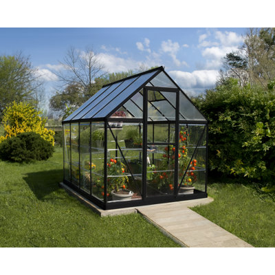 Palram - Canopia Hybrid 6' W x 8' D Walk-In Hobby Polycarbonate Aluminum Frame Greenhouse Kit with Roof Vent - Black
