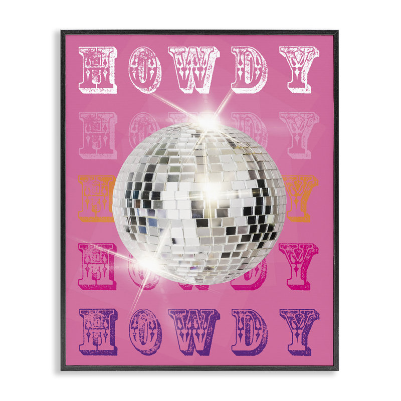 Giclée à motif de boule disco rétro Howdy, design par Susan Arnot, H 14 po x l 11 po, Giclée encadrée noir minuit