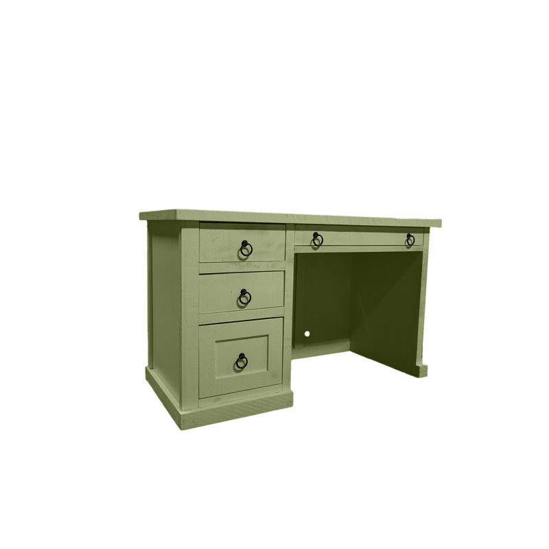 Rustic Single Pedestal Computer Desk, Green