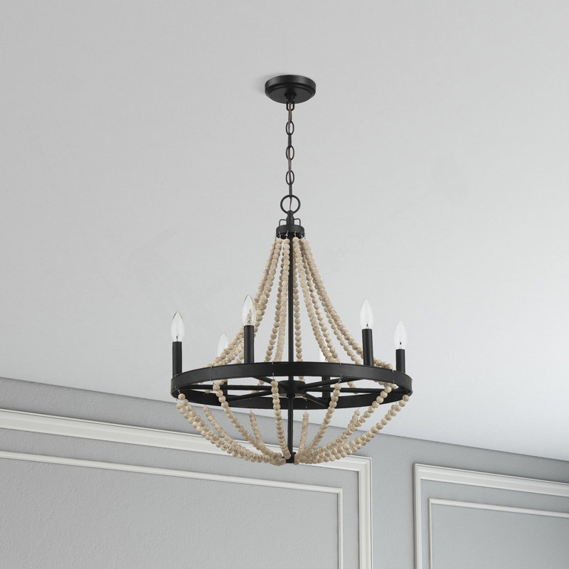 Luminaire suspendu en bois perlé noir Starry