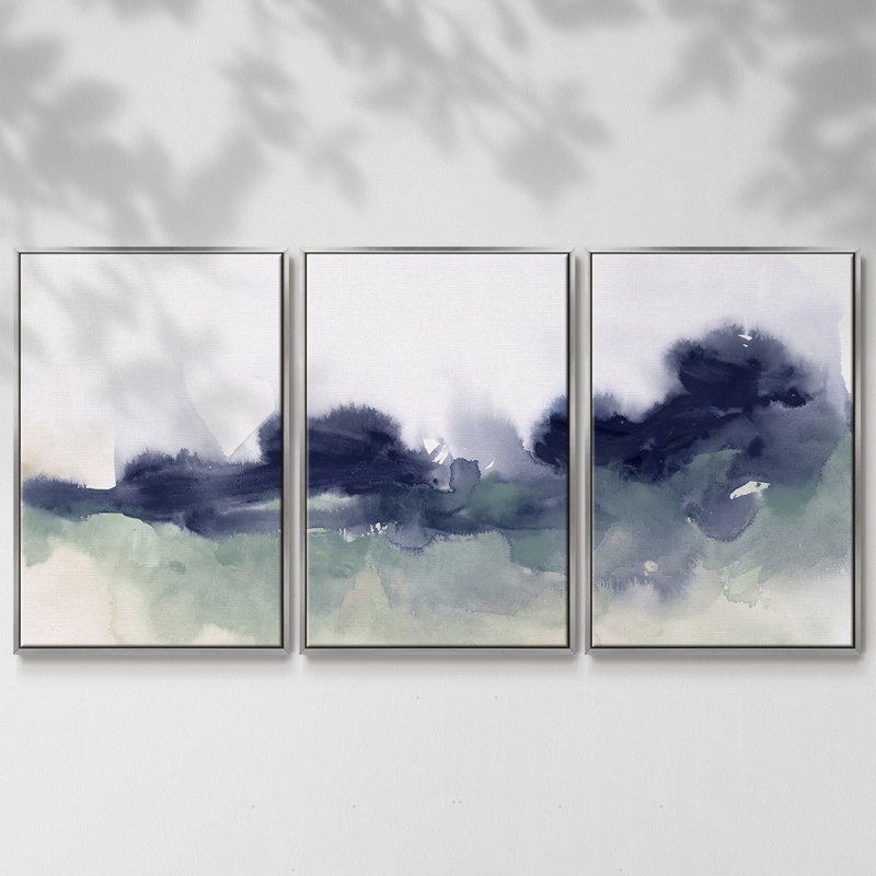 Lake Fog II - Toile encadrée multi-pièces, H 40 po x l 78 po x P 2 po, Argent